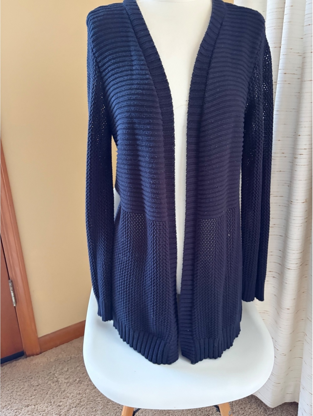 Marled by Reunited Clothing Navy Blue Open Front Knit Cardigan Sweater Size Med